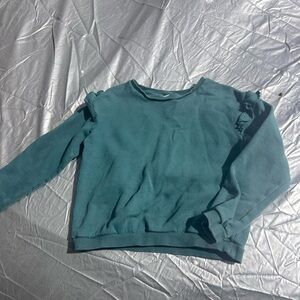 H&M Girls Teal Ruffle Shoulder Sweatshirt Size 6-8